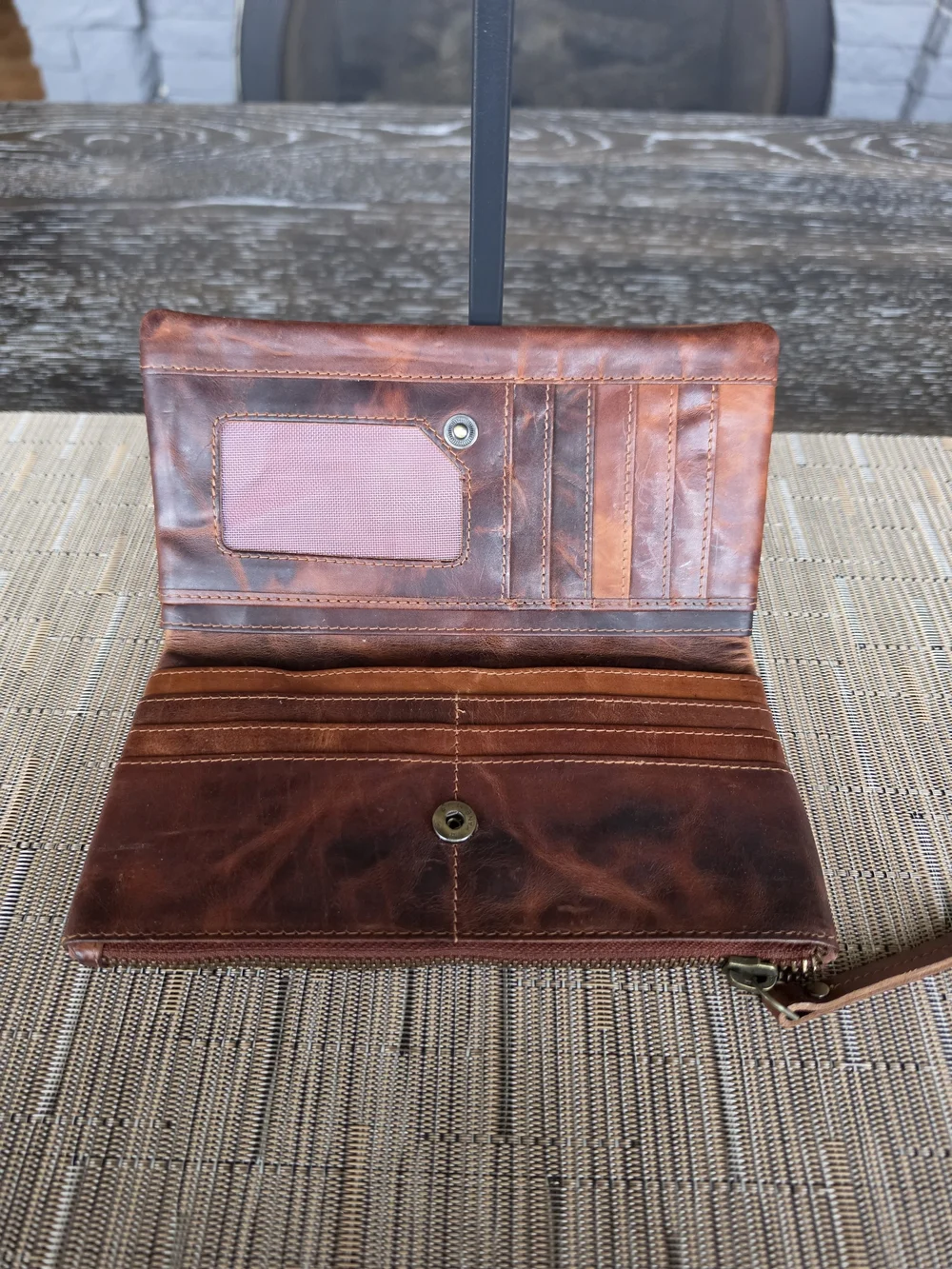 Brown/Cognac Leather Zip Wallet Clutch